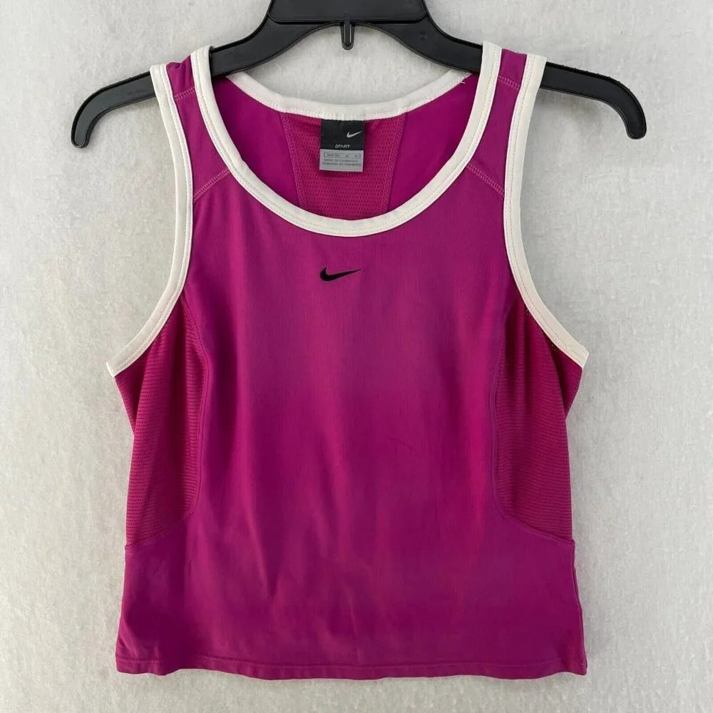 Nike Tank Top Womens Medium Pink Dri- Fit Cropped Logo Breathable Pullover - Picture 1 of 7